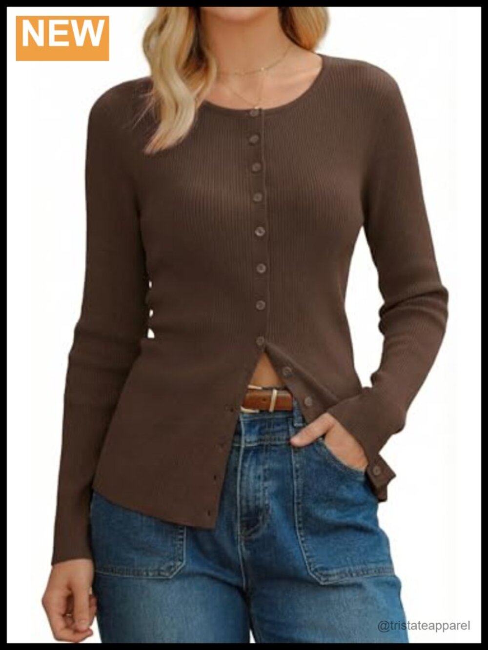 Wool Blend Button Up Crewneck Cardigan Sweater Slim Fit